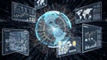 Futuristic digital interface with global data visualization and analytics Royalty Free Stock Photo