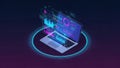 Futuristic data analysis on laptop with network visualization Royalty Free Stock Photo