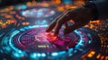Futuristic Executive Analyzing Data on Interactive Display