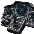 A futuristic spaceship control panel with multiple screens and joysticks on transparent background Royalty Free Stock Photo