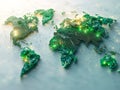 The image depicts a futuristic, technologically interconnected world, with green glowing continents suggesting network Royalty Free Stock Photo