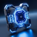 Futuristic Hexagonal Machine Core with Illuminated Blue Circuitry