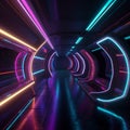 Futuristic Train in Neon-Lit Tunnel