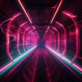 Futuristic Train in Neon-Lit Tunnel