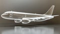 The image depicts a futuristic transparent 3D render of a glowing blue passenger airplane model Royalty Free Stock Photo