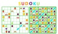 Game background and sudoku solution in flat style for children with colorful fruit