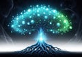 A futuristic digital tree symbolizing interconnected technology and nature isolated on white background Royalty Free Stock Photo