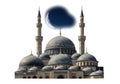 Elegant mosque with minarets under a partial solar eclipse Royalty Free Stock Photo