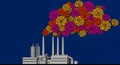 Polluting factory with smoke transformed into colorful flowers Royalty Free Stock Photo