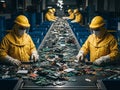 Workers assembling circuit boards in factory Royalty Free Stock Photo
