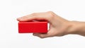 Hand holding red block isolated on white background Royalty Free Stock Photo