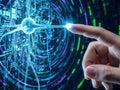 Human interaction with neural network interface in futuristic digital environment Royalty Free Stock Photo