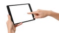 Hand using tablet isolated on white background Royalty Free Stock Photo