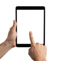 Hand using tablet device isolated on white background Royalty Free Stock Photo