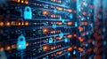 Cybersecurity and Data Protection Concept with Locked Server Racks, Generative AI Royalty Free Stock Photo