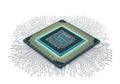 Advanced microprocessor chip connected to a complex circuit network Royalty Free Stock Photo