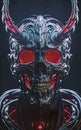 Menacing Cybernetic Demon Skull with Glowing Eyes