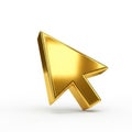 The image depicts a highly polished, golden-colored arrow cursor icon that is oriented upward, resembling a mouse pointer. The Royalty Free Stock Photo