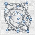 Intricate chain structure with blue spheres Royalty Free Stock Photo