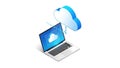A laptop computer with a cloud icon on its screen and another cloud above it Royalty Free Stock Photo