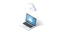 A laptop computer uploading data to a cloud storage system Royalty Free Stock Photo