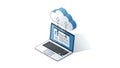 A laptop computer uploading data to a cloud storage system Royalty Free Stock Photo