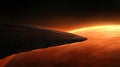 A spaceship travels towards a planet with a fiery orange glow. Royalty Free Stock Photo