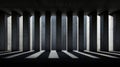 A concrete room with a series of columns and a ceiling. Royalty Free Stock Photo