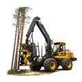 Forestry machine harvesting tree isolated on white background Royalty Free Stock Photo