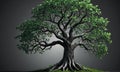 majestic tree with thick trunk and sprawling branches stands alone against dark gray backdrop, its leaves Royalty Free Stock Photo
