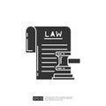 The image depicts a legal document with the word prominently displayed, alongside a gavel, symbolizing justice