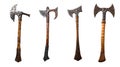 battle medieval axe. roman weapon. viking weaponry. wooden cable handle. steel blade. double blade head axe. ax Royalty Free Stock Photo