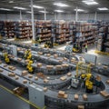 Automated warehouse with robotic conveyor system Royalty Free Stock Photo