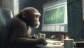 The Image Depicts A Monkey Sitting In An Office.