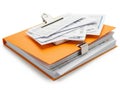 Stack of organized documents in orange folder Royalty Free Stock Photo