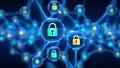 Digital network security concept with glowing padlocks and connections Royalty Free Stock Photo