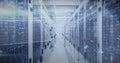 The image depicts a network of internet service providers or data processing centers