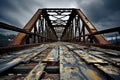 Arch Bridge. old rusty aged railroad bridge over a river.