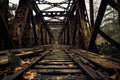 Cantilever Bridge. old rusty aged railroad bridge over a river. cloudy sky