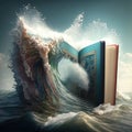 Image depicts an open magic adventure book, with waves of mystical energy flowing out of its pages