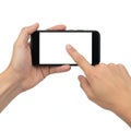 Interactive mobile device usage with dual hands Royalty Free Stock Photo