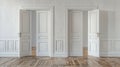 White Panel Doors: One Closed, One Open Royalty Free Stock Photo