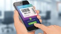 A person holding a smartphone with a digital coupon on the screen Royalty Free Stock Photo