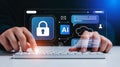 Artificial intelligence security system using keyboard and human touch for cybersecurity solution and data protection Royalty Free Stock Photo