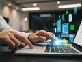 Professional using a laptop to analyze complex data visualizations and coding interfaces Royalty Free Stock Photo