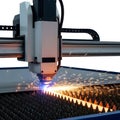 Precision laser cutting machine in action isolated on white background Royalty Free Stock Photo
