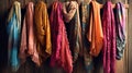 Colored scarves on a rack Royalty Free Stock Photo