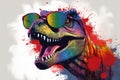 T-rex in sunglasses realistic with paint splatter abstract Generative AI