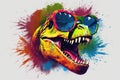 T-rex in sunglasses realistic with paint splatter abstract Generative AI