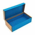 A brown cardboard box with a blue interior is open and empty on a white background Royalty Free Stock Photo